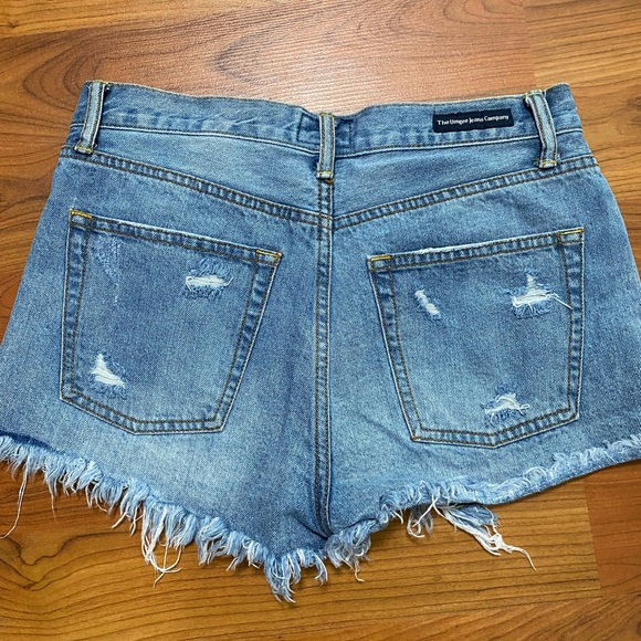 UMGEE denim distressed raw frayed hem blue jean shorts button fly size 28 - Picture 5 of 7
